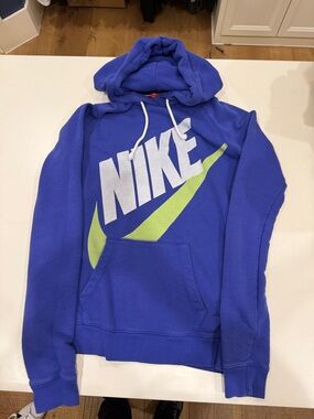 Nike Men's Royal Blue Crewneck Hoodie with Lime Swoosh
